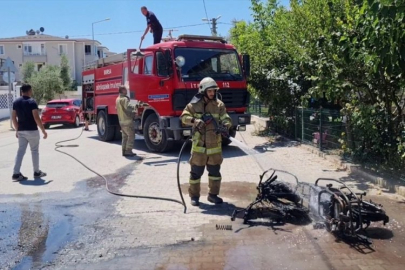 Bursa'da seyir halindeki elektrikli bisiklet alev aldı